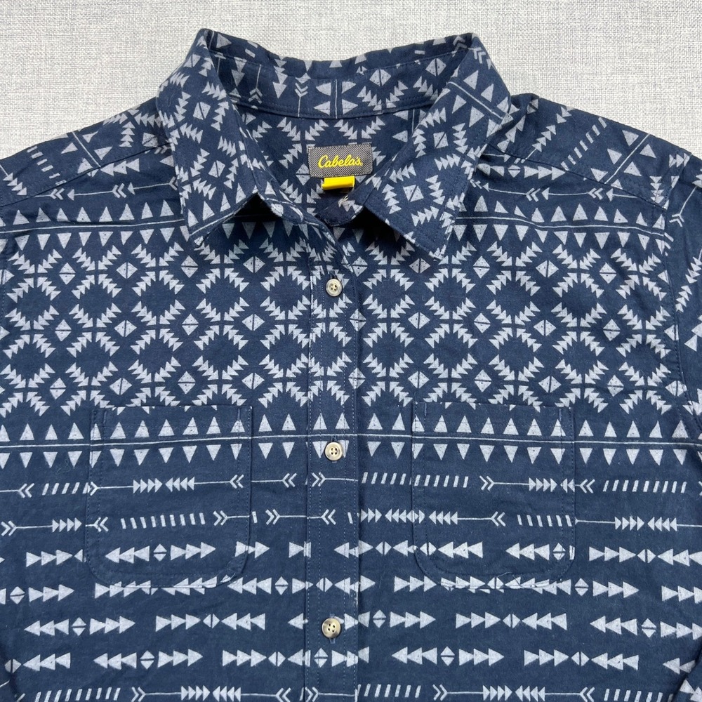 Cabela's Aztec Flannel Chamois Shirt Womens XXL Blue Geometric Southwest Cottage